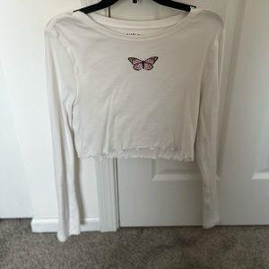 Aeropostale White Long Sleeve Crop Tee